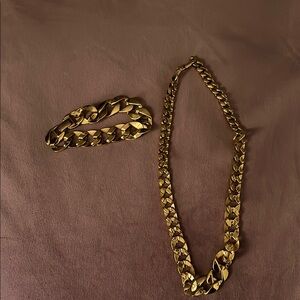 Gold Chain Necklace and Bracelet Set
